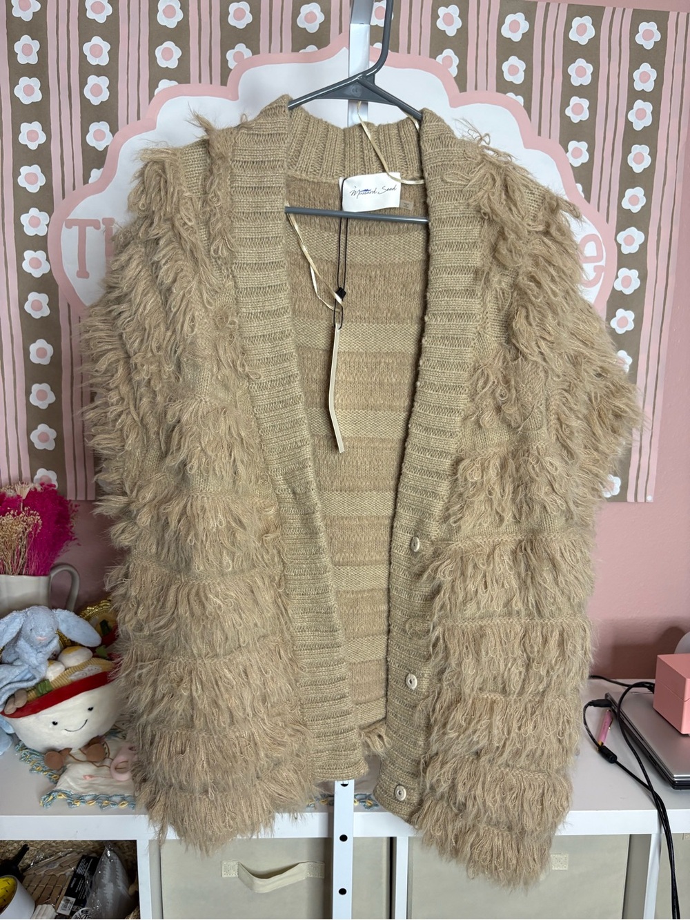 NWT Mustard seed Shaggy Knit Button-Front Cardigan Sweater - Tan size large